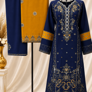 3 pc Heera’s original Blue and mustard cambriccotton suit Large with plazzo bottom