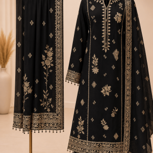 2 pc Black inspired Jb Black embroidered chiffon dress with thread work large