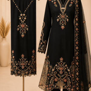 2pc Kaftan Black with trouser and net detailing Large